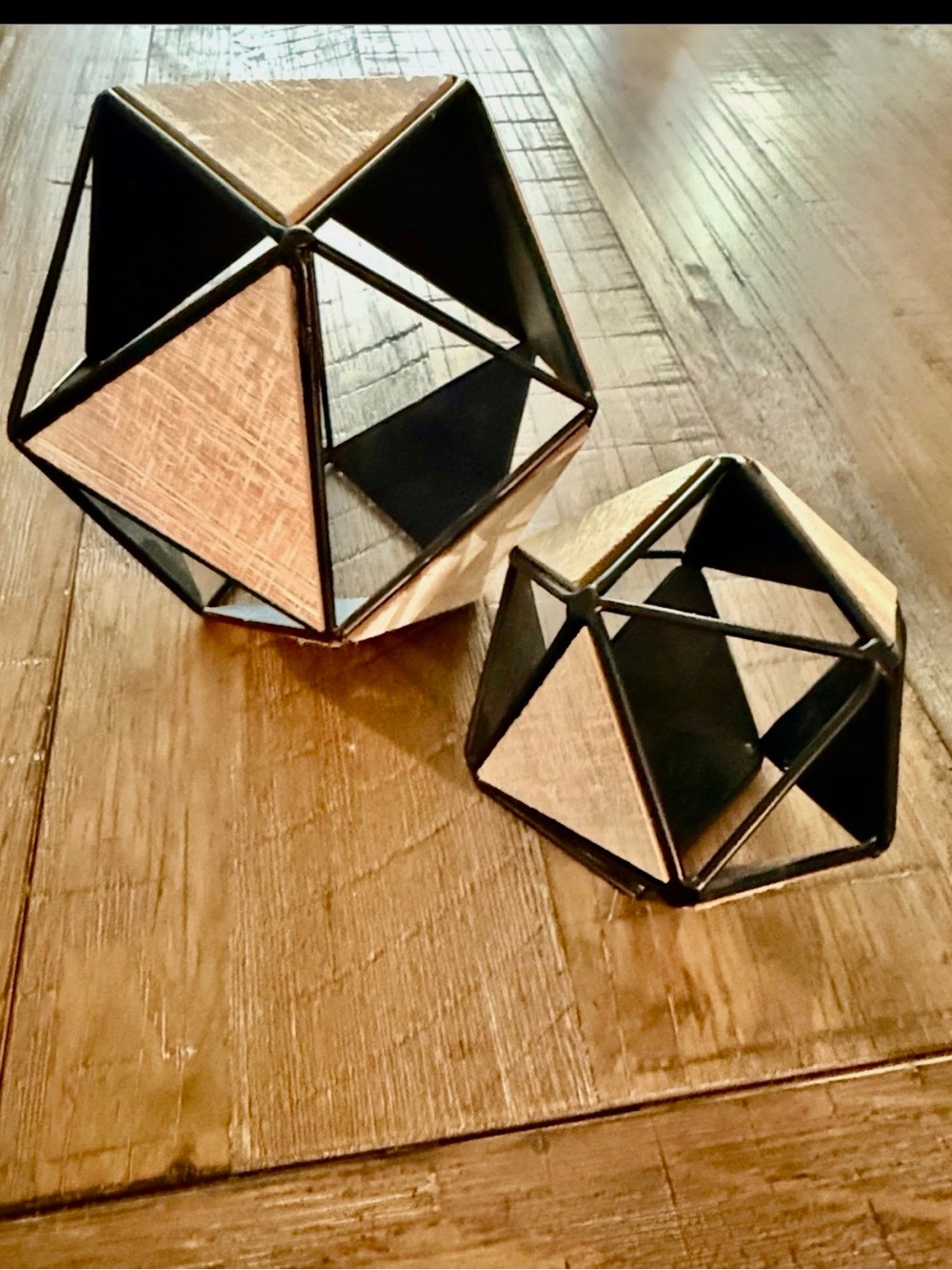 Hobby Lobby Black Metal and Wood Geometric Orbs (Set of 2)